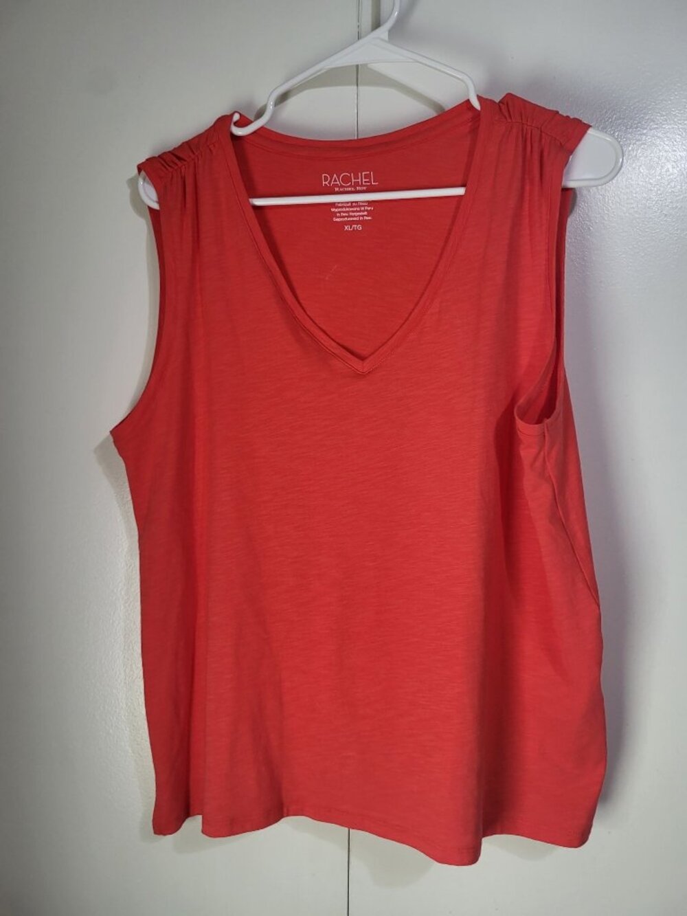 Rachel Roy V Neck Tank Top Coral Orange Casual Summer SZ XL Gathered Shoulder - Picture 2 of 7